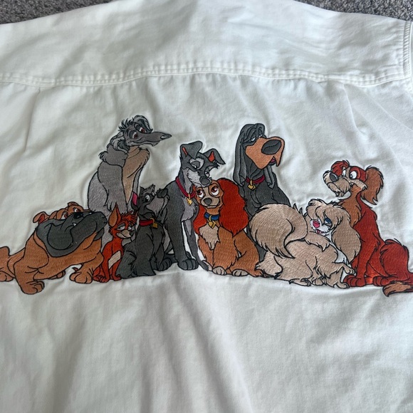 Vintage Disney Store Lady & The Tramp Ivory Button Down Embroidered Shirt Large - Picture 7 of 11
